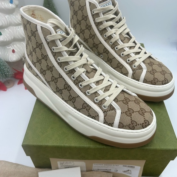 Gucci Other - Gucci Beige and White High-Top platform Sneakers size 11 made in Italy